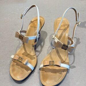 Tory Burch Tan and White Bow Slingback Sandals